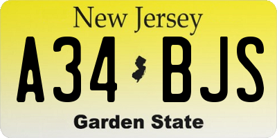 NJ license plate A34BJS