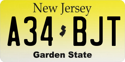NJ license plate A34BJT