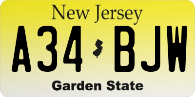 NJ license plate A34BJW