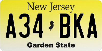 NJ license plate A34BKA
