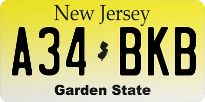 NJ license plate A34BKB