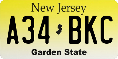 NJ license plate A34BKC