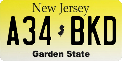 NJ license plate A34BKD