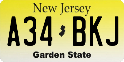NJ license plate A34BKJ