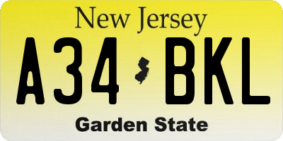 NJ license plate A34BKL