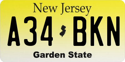 NJ license plate A34BKN