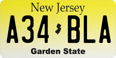 NJ license plate A34BLA