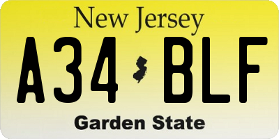 NJ license plate A34BLF