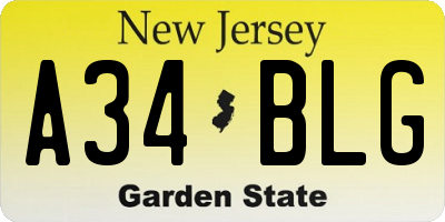 NJ license plate A34BLG