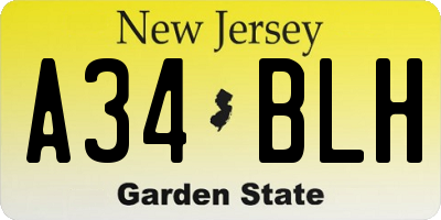 NJ license plate A34BLH