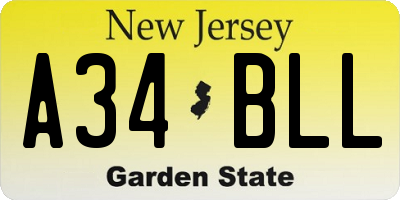 NJ license plate A34BLL