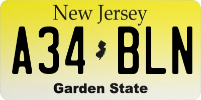 NJ license plate A34BLN