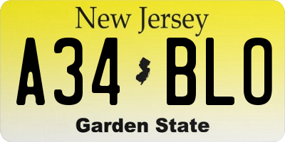 NJ license plate A34BLO