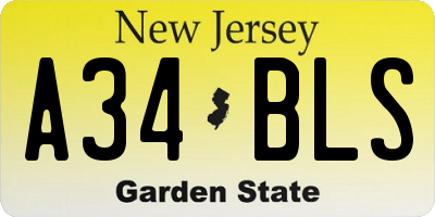 NJ license plate A34BLS