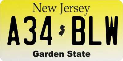 NJ license plate A34BLW