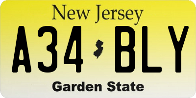 NJ license plate A34BLY
