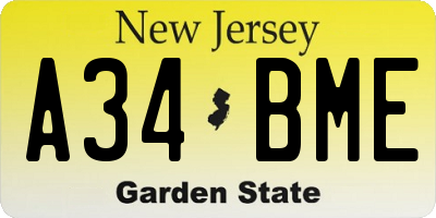 NJ license plate A34BME