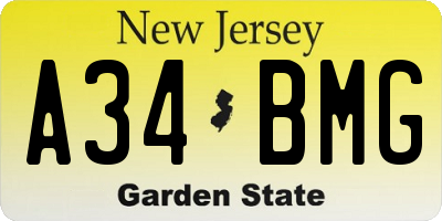 NJ license plate A34BMG
