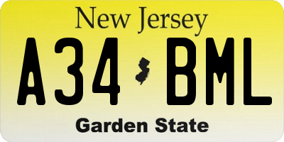 NJ license plate A34BML