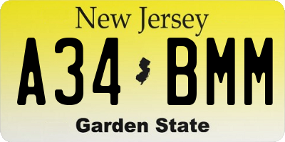 NJ license plate A34BMM