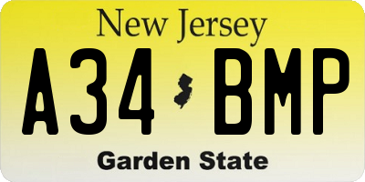NJ license plate A34BMP