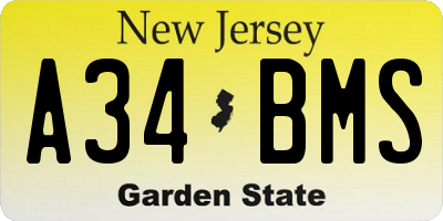 NJ license plate A34BMS