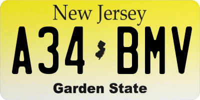 NJ license plate A34BMV