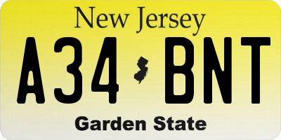 NJ license plate A34BNT