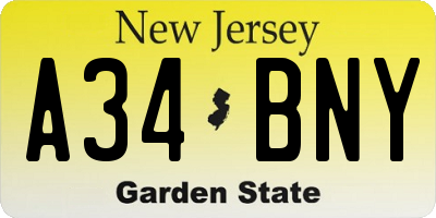 NJ license plate A34BNY