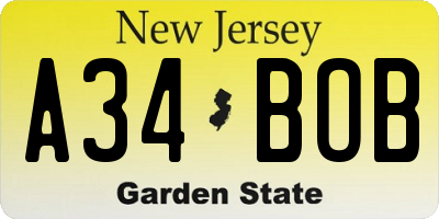 NJ license plate A34BOB