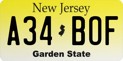 NJ license plate A34BOF