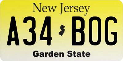 NJ license plate A34BOG