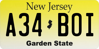 NJ license plate A34BOI
