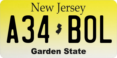 NJ license plate A34BOL