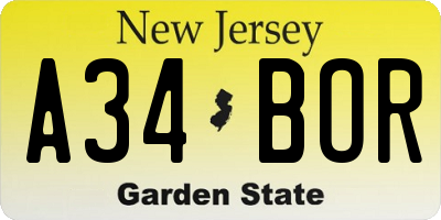 NJ license plate A34BOR