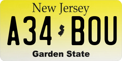 NJ license plate A34BOU