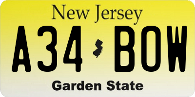 NJ license plate A34BOW
