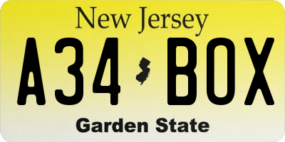 NJ license plate A34BOX