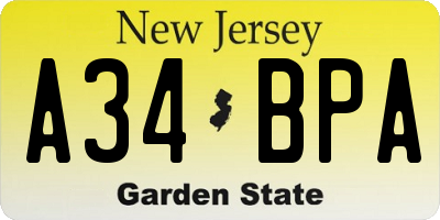 NJ license plate A34BPA