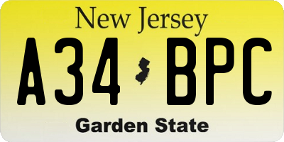 NJ license plate A34BPC