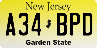 NJ license plate A34BPD