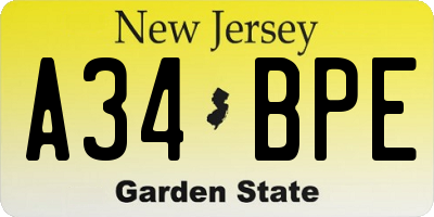 NJ license plate A34BPE