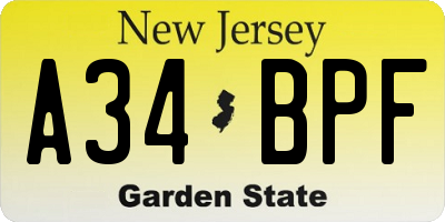 NJ license plate A34BPF