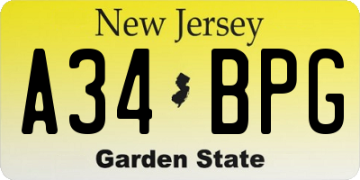 NJ license plate A34BPG