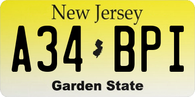 NJ license plate A34BPI