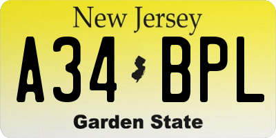 NJ license plate A34BPL