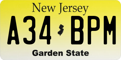 NJ license plate A34BPM