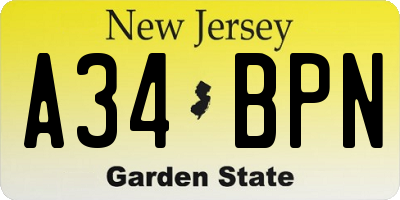 NJ license plate A34BPN