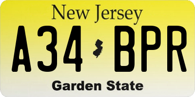 NJ license plate A34BPR