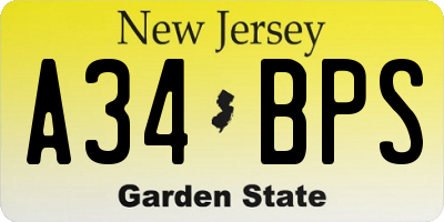 NJ license plate A34BPS